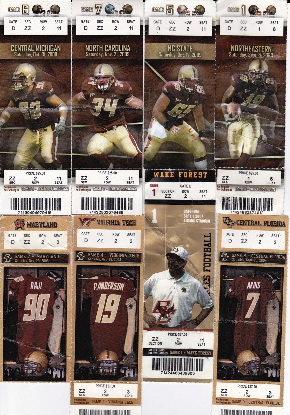 My Life Scanned Boston College Football Tickets, Part 1