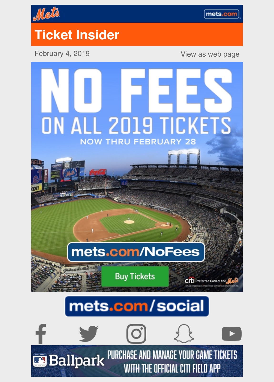 No Ticket Fees in February on Mets Tickets